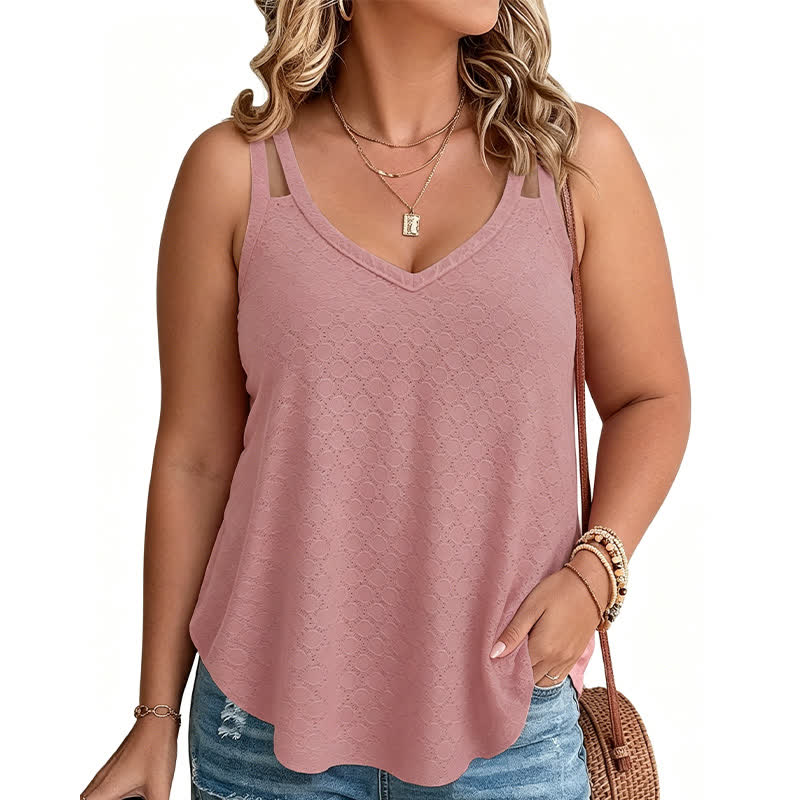 Plus Size Textured V Neck Tank Top - Dark Pink - 5XL - image 3