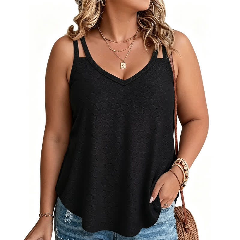 Plus Size Textured V Neck Tank Top - Black - 5XL - image 4