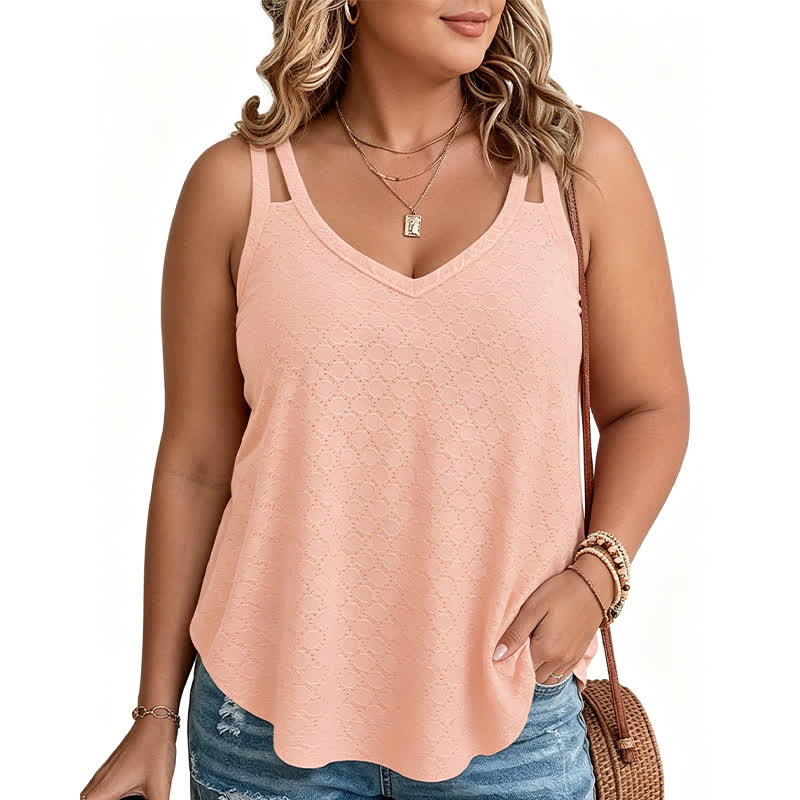 Plus Size Textured V Neck Tank Top - Nude - 5XL - image 8