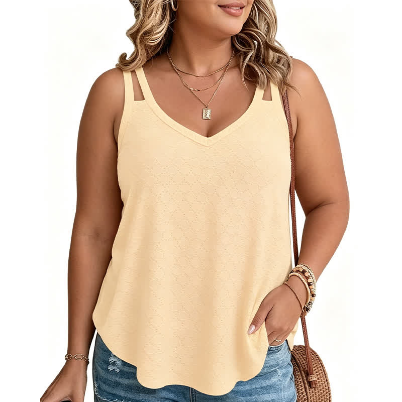 Plus Size Textured V Neck Tank Top - Yellow - 5XL - image 7