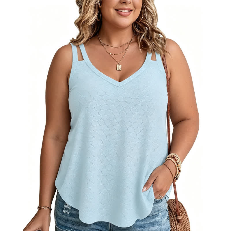 Plus Size Textured V Neck Tank Top - Blue - 5XL - image 6