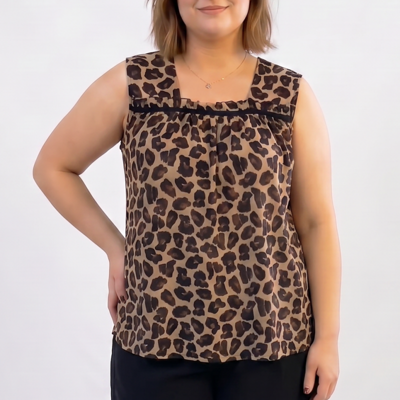 Plus Size Leopard print Polka Dot Tank Top(2 Pieces) - Brown - 6XL - image 1