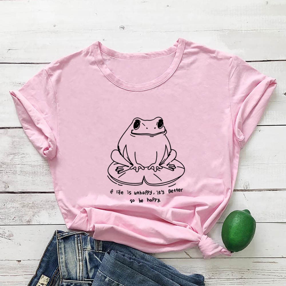 Plus Size Frog And Slogan Short Sleeve T-Shirt - Pink - 3XL - image 1