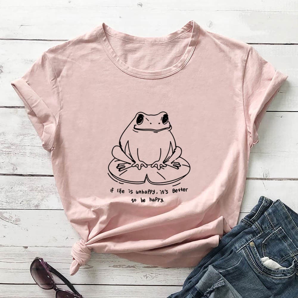 Plus Size Frog And Slogan Short Sleeve T-Shirt - Light Pink - 3XL - image 4