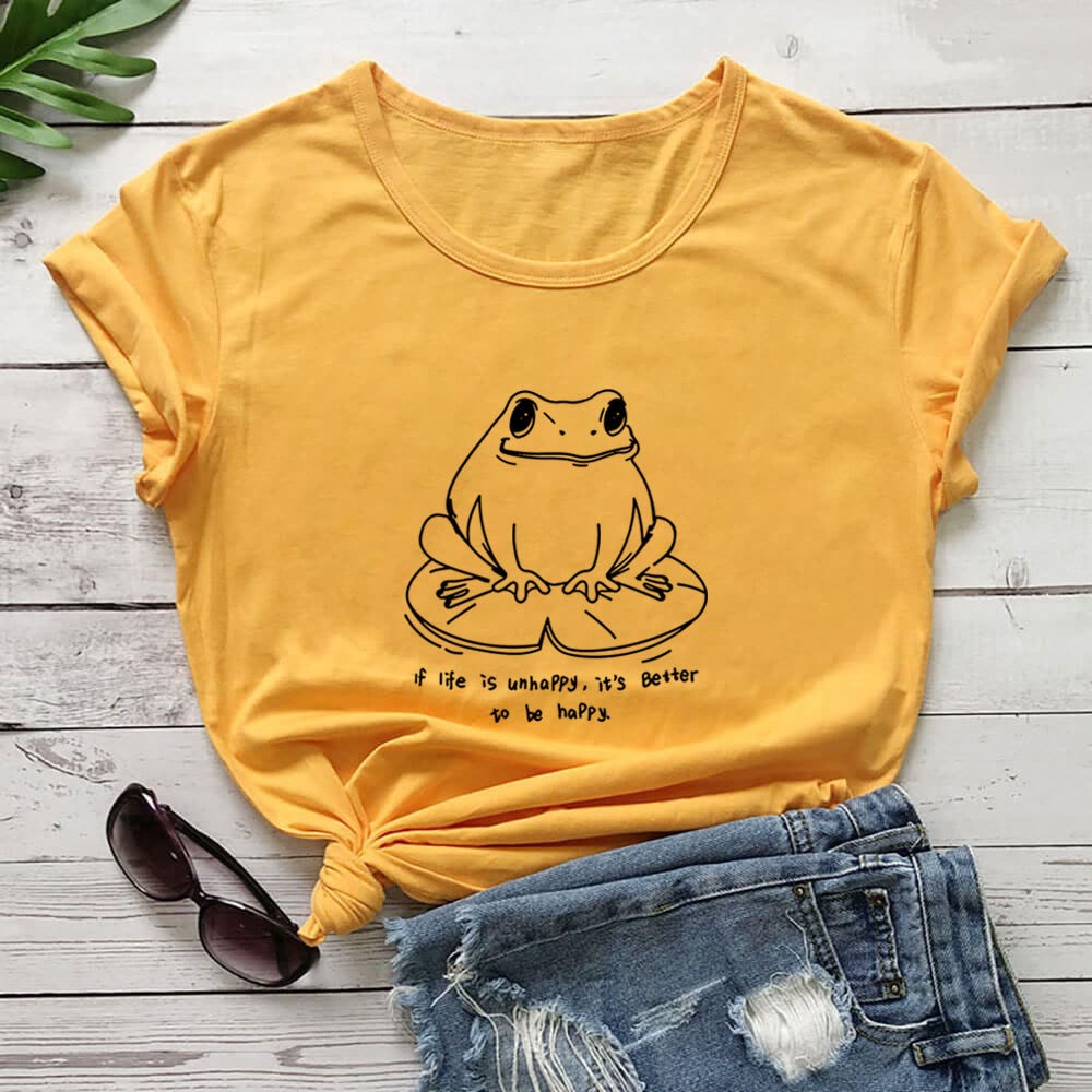 Plus Size Frog And Slogan Short Sleeve T-Shirt - Yellow - 3XL - image 2