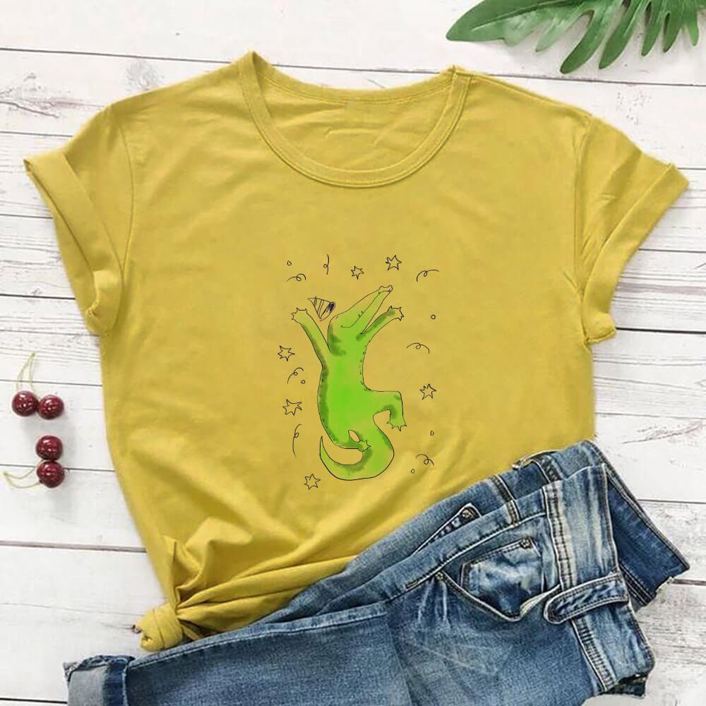 Plus Size Crocodile Short Sleeve T-Shirt - Yellow - 3XL - image 5