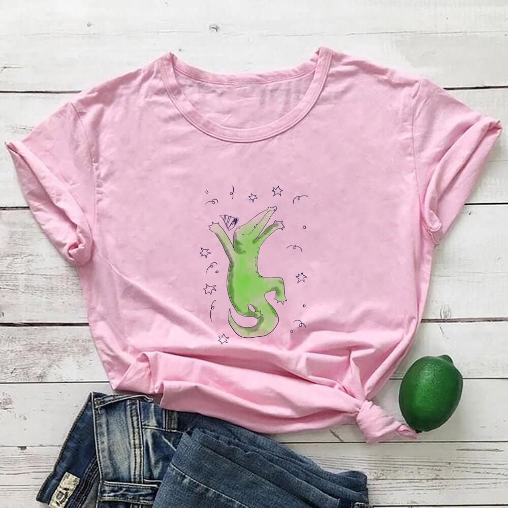 Plus Size Crocodile Short Sleeve T-Shirt - Pink - 3XL - image 6