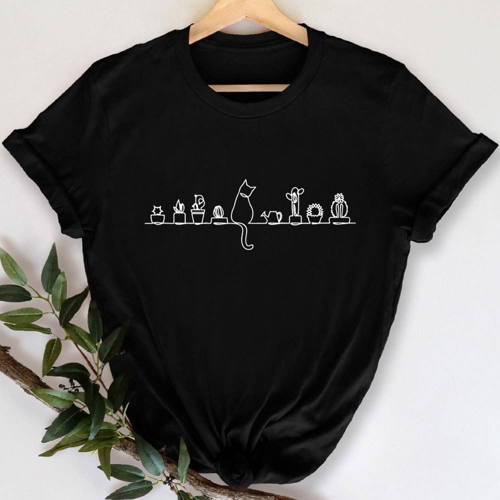 Plus Size Cat Flower Short Sleeve T-shirt - image 8