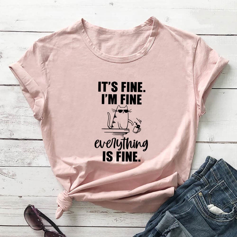 Plus Size Mischievous Cat Short Sleeve T-shirt - Light Pink - 3XL - image 1