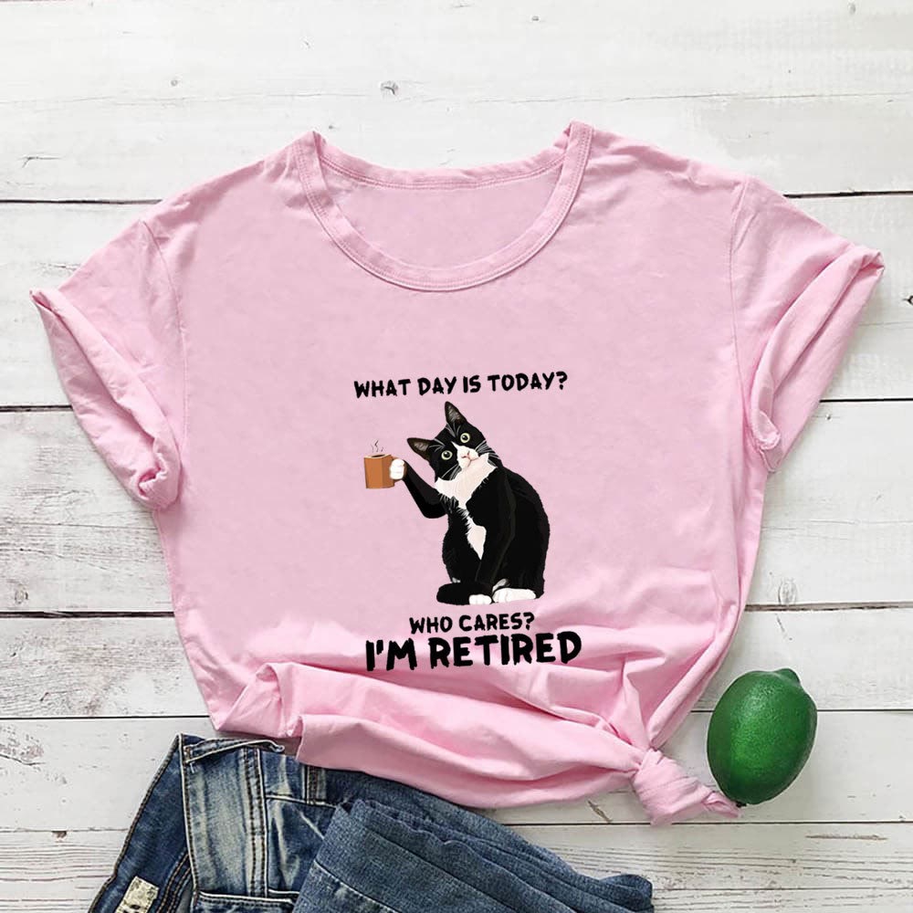 Plus Size Retired Cat Short Sleeve T-shirt - Pink - 3XL - image 3