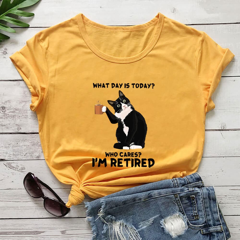 Plus Size Retired Cat Short Sleeve T-shirt - Yellow - 3XL - image 5