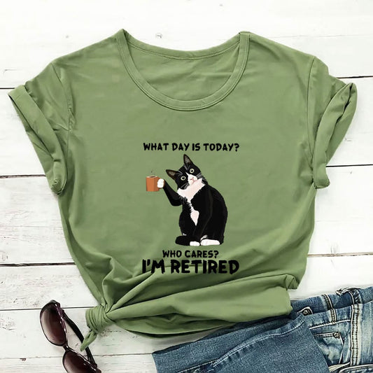 Plus Size Retired Cat Short Sleeve T-shirt - Green - 3XL - image 0