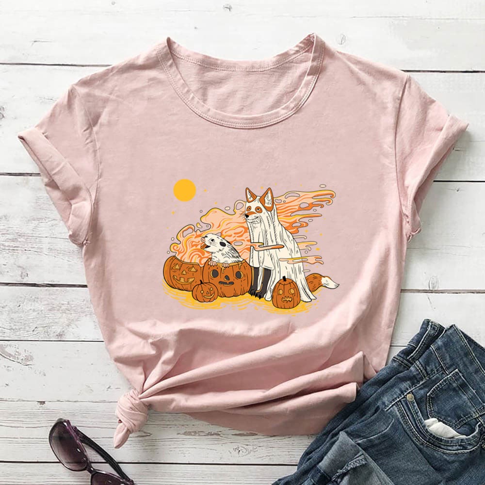 Plus Size Dog Pumpkin Short Sleeve T-shirt - Light Pink - 3XL - image 5