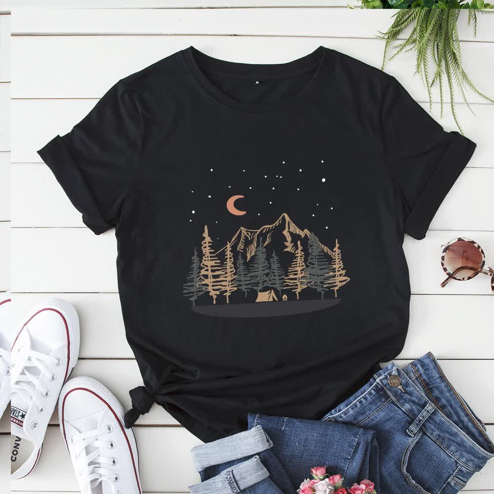 Plus Size Landscape Mountain Picture T-shirt - Black - 5XL - image 0