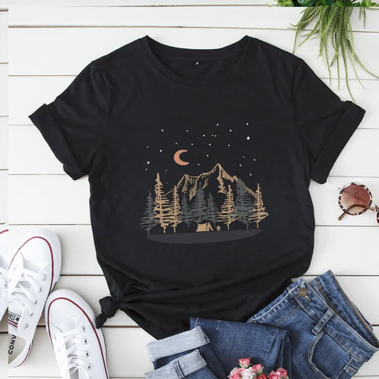 Plus Size Landscape Mountain Picture T-shirt - Black - 5XL - image 0