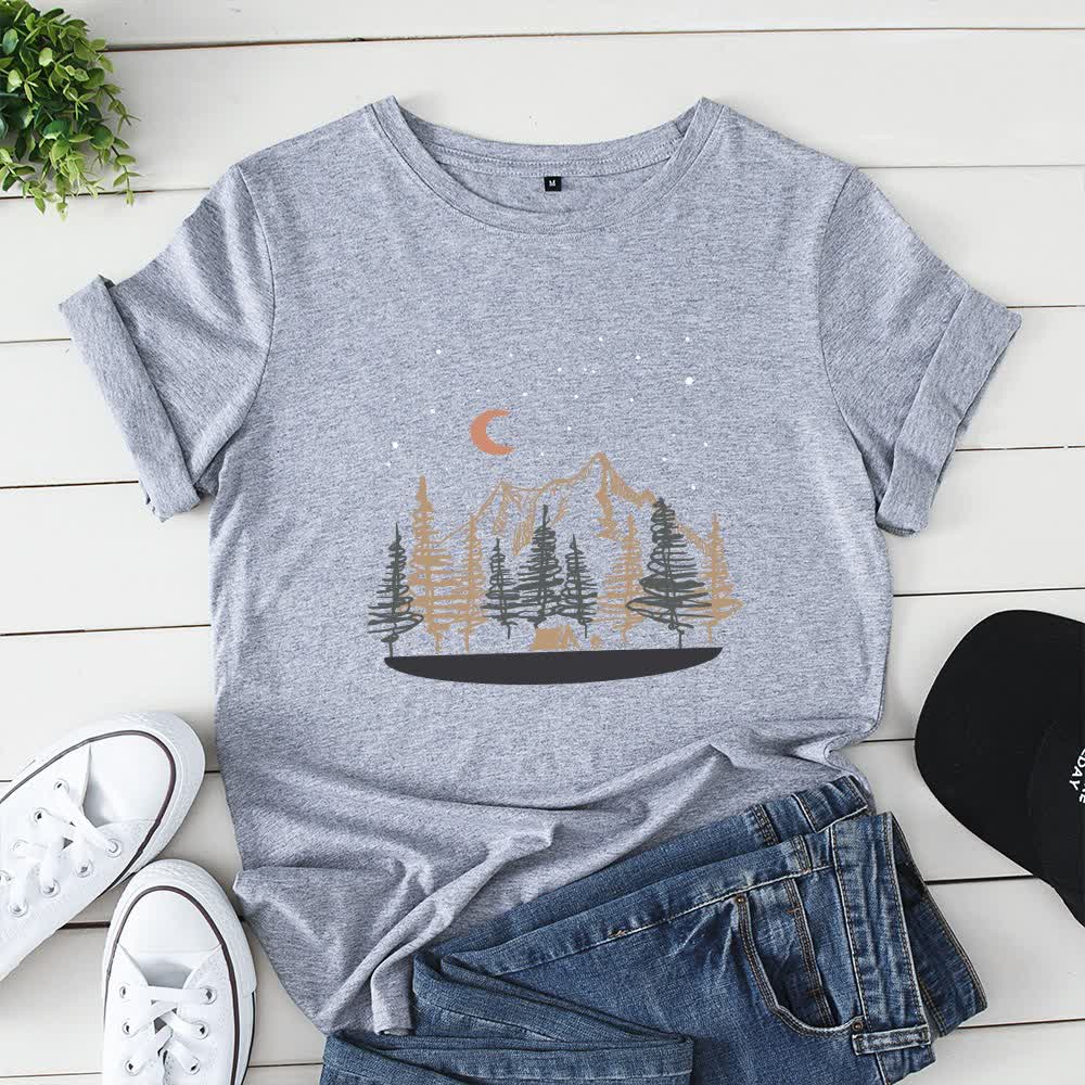 Plus Size Landscape Mountain Picture T-shirt - Grey - 5XL - image 6