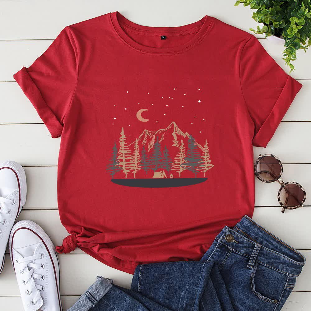 Plus Size Landscape Mountain Picture T-shirt - Red - 5XL - image 3