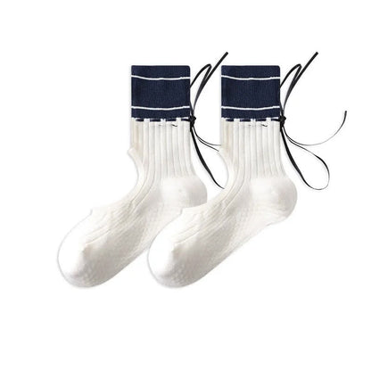 Open Instep Bow Grip Socks(2 Pairs) - Blue - EU35-40(US2-7) - With Ribbon - image 12