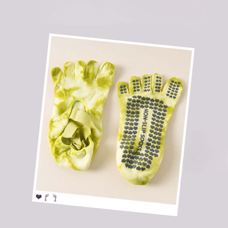 Tie Dye Five Toe Grip Socks(2 Pairs) - Light Green - EU36-42(US3-8.5) - image 11