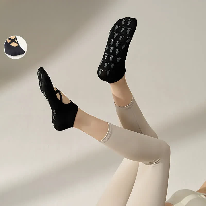 Cross Strap Yoga Grip Socks(2 Pairs) - Black - EU35-41(US2-7.5) - image 2