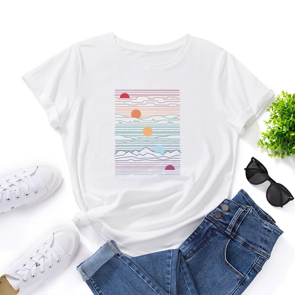 Plus Size Sunset Print T-shirt - White - 5XL - image 2