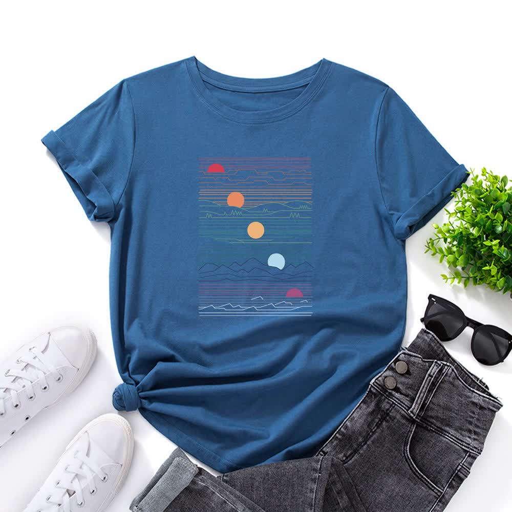 Plus Size Sunset Print T-shirt - Royal Blue - 5XL - image 6
