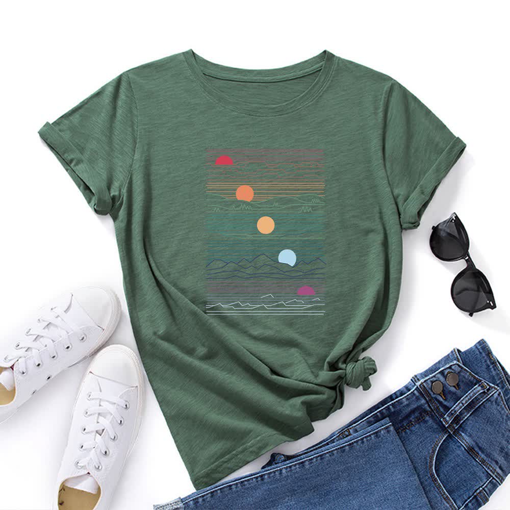 Plus Size Sunset Print T-shirt - Army Green - 5XL - image 5