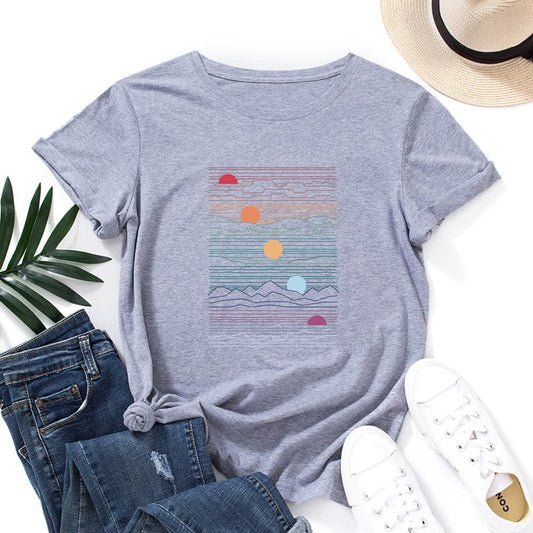 Plus Size Sunset Print T-shirt - Light Gray - 5XL - image 0