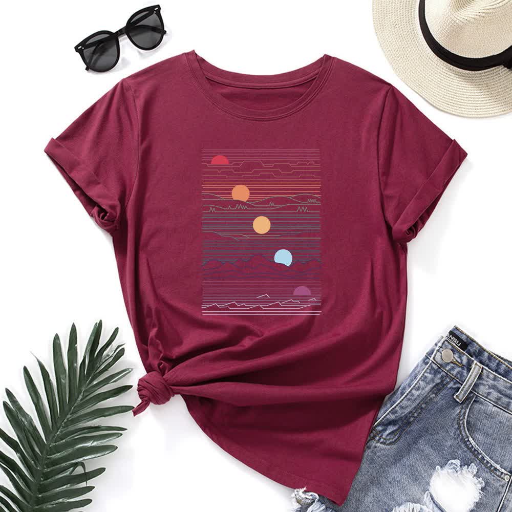 Plus Size Sunset Print T-shirt - Wine - 5XL - image 9