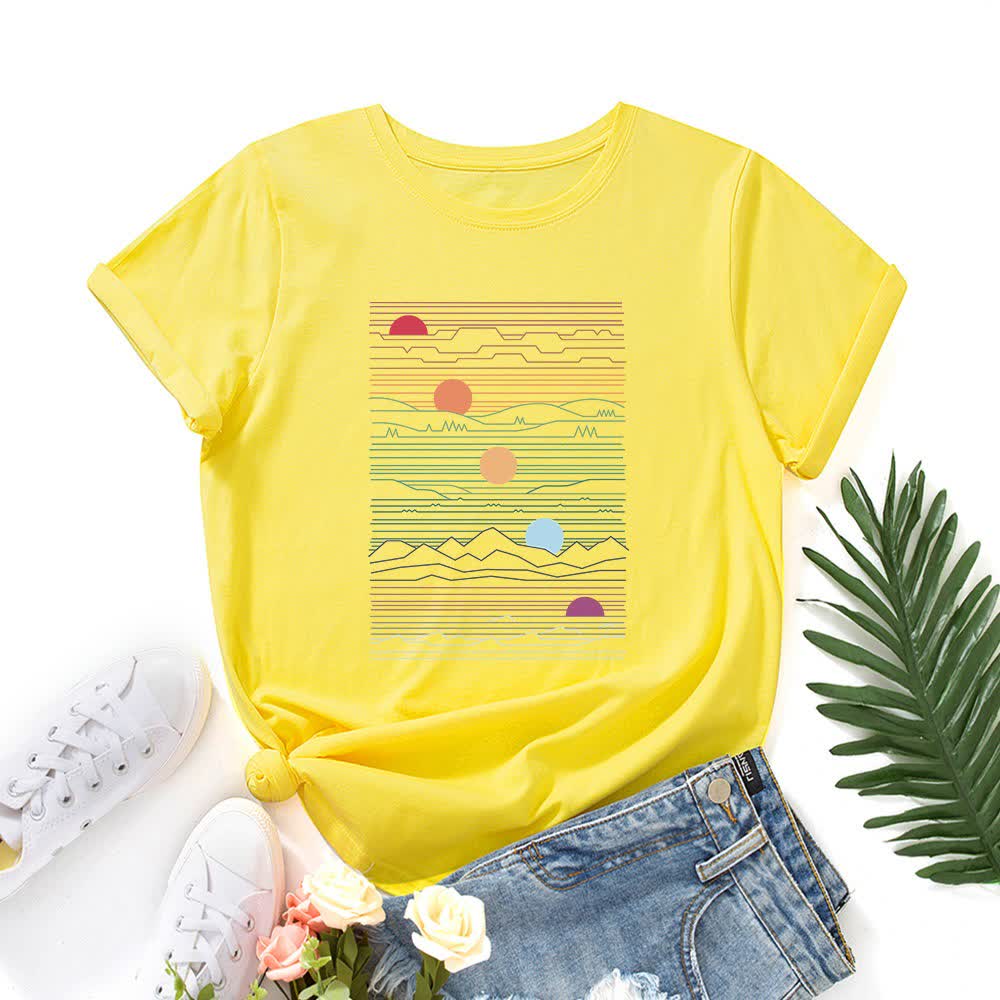 Plus Size Sunset Print T-shirt - Yellow - 5XL - image 11