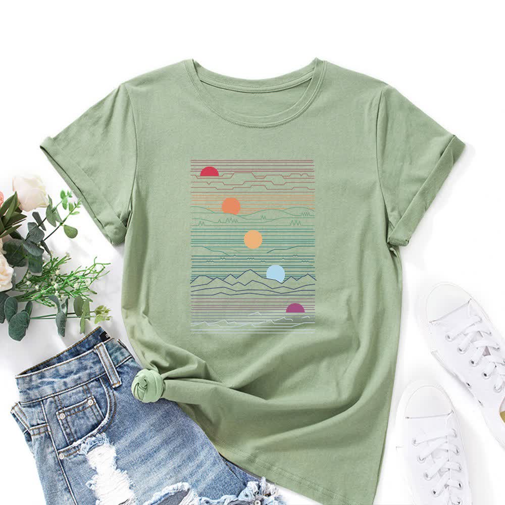 Plus Size Sunset Print T-shirt - Olive Green - 5XL - image 7