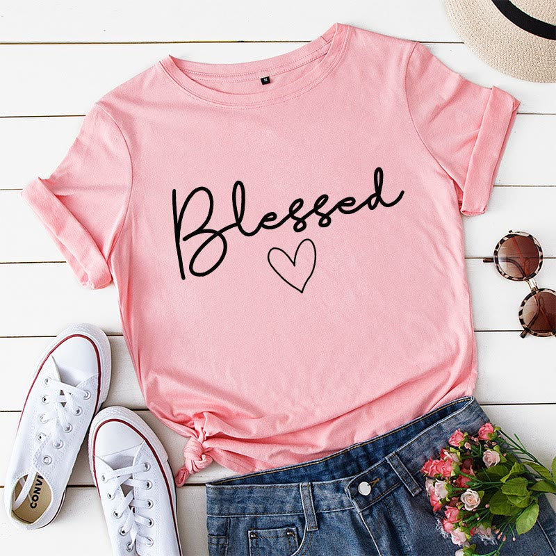 Plus Size Blessed Heart Shape T-shirt - Pink - 5XL - image 5