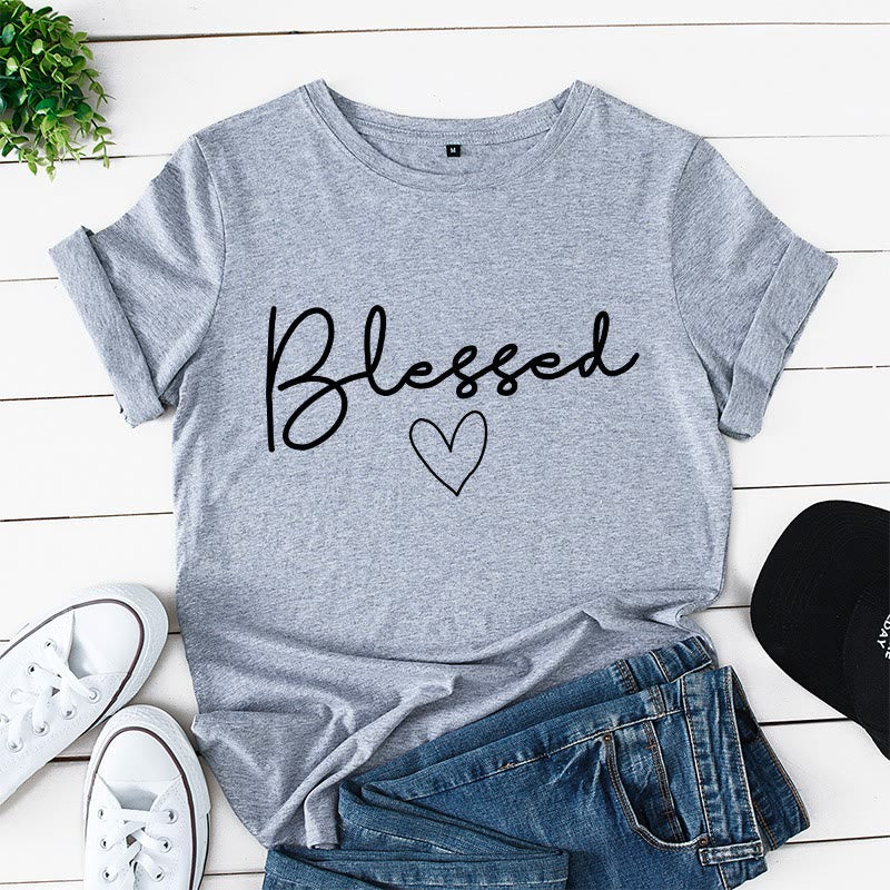 Plus Size Blessed Heart Shape T-shirt - Light Gray - 5XL - image 0