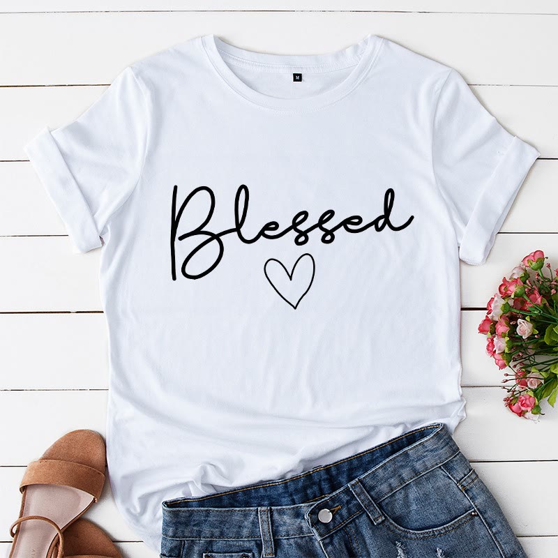 Plus Size Blessed Heart Shape T-shirt - White - 5XL - image 9