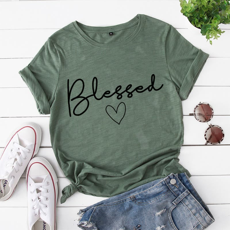 Plus Size Blessed Heart Shape T-shirt - Army Green - 5XL - image 3