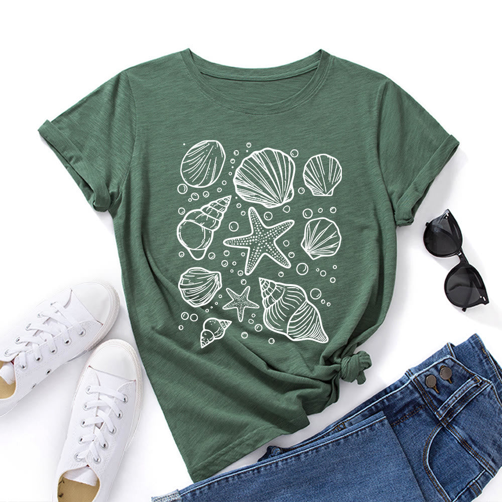 Plus Size Seashells Print T-shirt - Army Green - 5XL - image 0