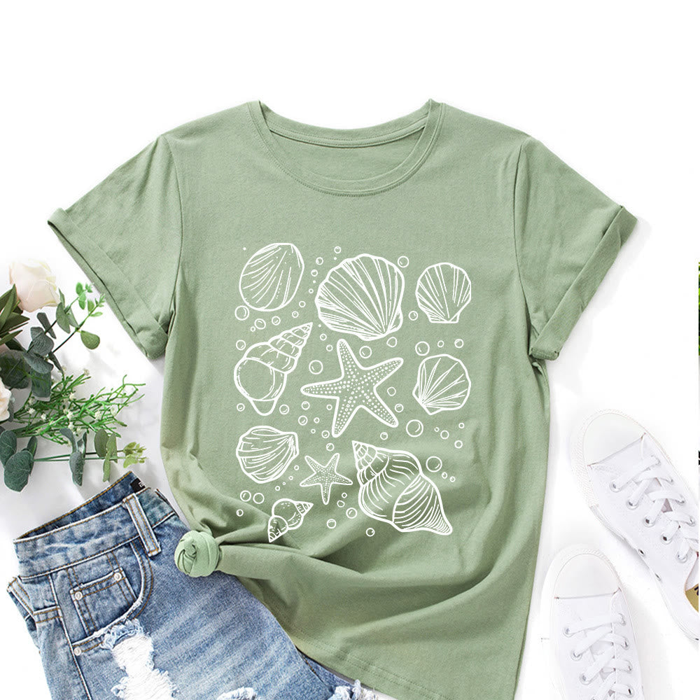 Plus Size Seashells Print T-shirt - Olive Green - 5XL - image 1