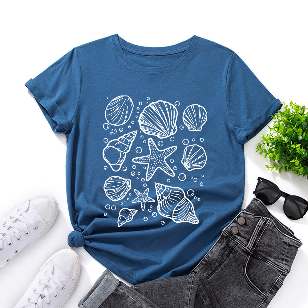 Plus Size Seashells Print T-shirt - Royal Blue - 5XL - image 8