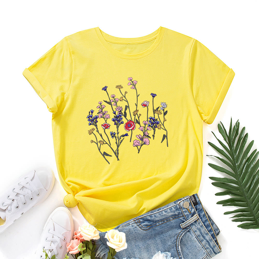 Plus Size Fresh Flowers Print T-shirt - Yellow - 5XL - image 9