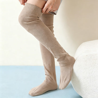 Cozy Solid Cotton Thigh High Sleep Socks(2 Pairs) - image 2