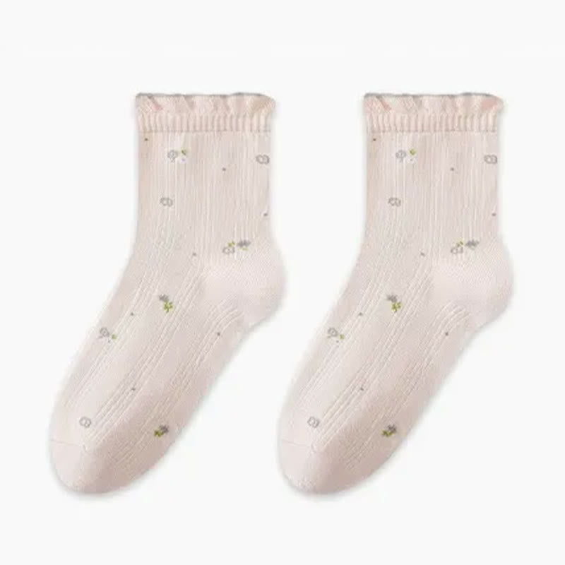 Pure Cotton Floral Sleep Socks(3 Pairs) - Pink - EU35-39(US2-6) - image 5