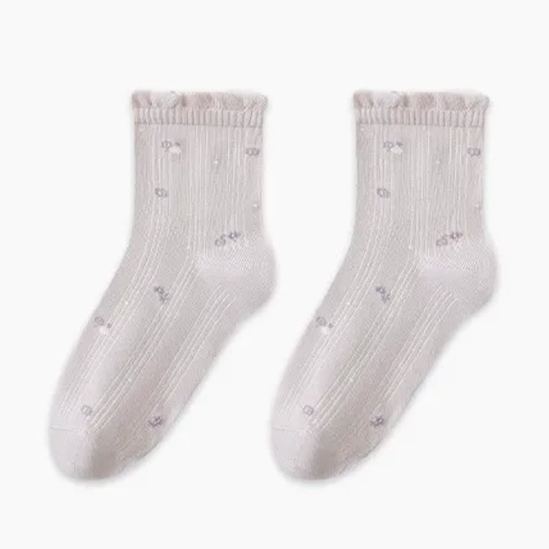 Pure Cotton Floral Sleep Socks(3 Pairs) - Purple - EU35-39(US2-6) - image 4