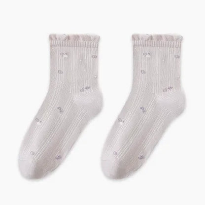 Pure Cotton Floral Sleep Socks(3 Pairs) - Purple - EU35-39(US2-6) - image 4