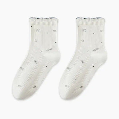 Pure Cotton Floral Sleep Socks(3 Pairs) - Beige - EU35-39(US2-6) - image 9