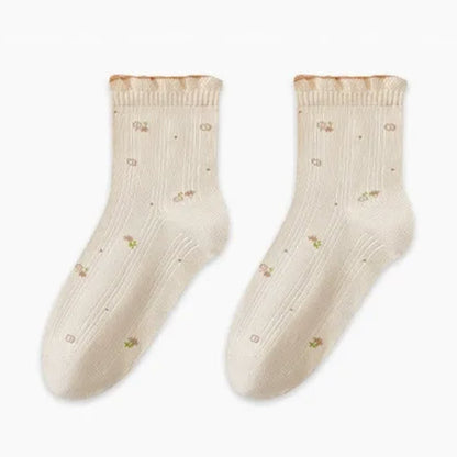 Pure Cotton Floral Sleep Socks(3 Pairs) - Apricot - EU35-39(US2-6) - image 7