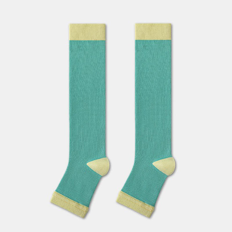 Colorblock Open Toe Compression Socks (4 Pairs) - Green - EU36-40(US3-7) - image 4