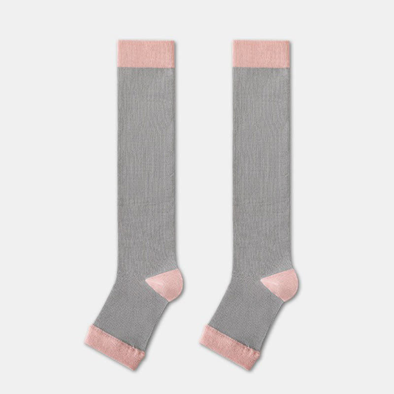 Colorblock Open Toe Compression Socks (4 Pairs) - Light Gray - EU36-40(US3-7) - image 2