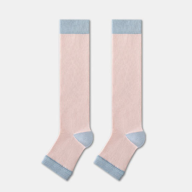 Colorblock Open Toe Compression Socks (4 Pairs) - Pink - EU36-40(US3-7) - image 3