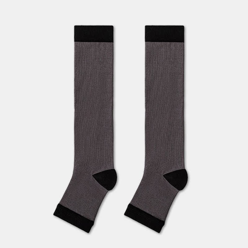 Colorblock Open Toe Compression Socks (4 Pairs) - Dark Grey - EU36-40(US3-7) - image 5