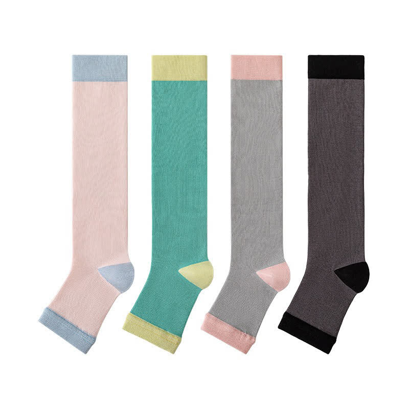 Colorblock Open Toe Compression Socks (4 Pairs) - Multicolor - EU36-40(US3-7) - image 6